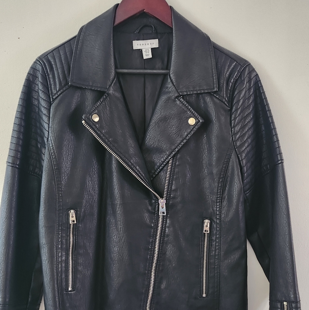 Topshop Quilted Black Faux Leather Jacket